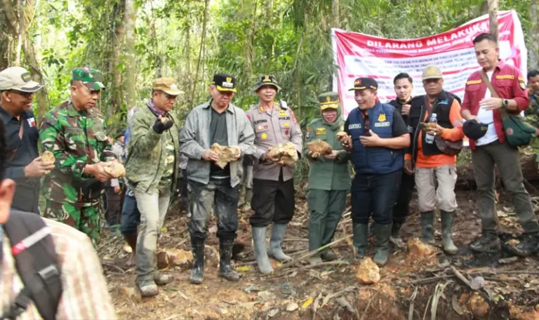 Bupati dan Wakil Bupati Sigi, Kapolres Sigi, Kepala BTNLL di lokasi PETI di Dusun Kongkura, Desa Tomado, Lindu, Sigi, Minggu (27/4/2025). (Foto: Humas Polres Sigi)