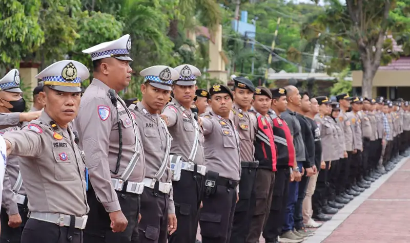 Apel pengamanan gereja dan libuir panjang di mapolresta Palu, Kamis (29/5/2025). (Foto: Huams Polresta Palu)