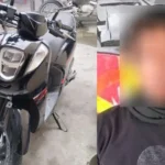 Tersangka AW dan barang bukti motor yang disita oleh petugas, Senin (2/6/2025). (Foto: Humas Polresta Palu)