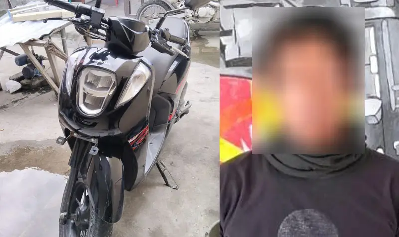 Tersangka AW dan barang bukti motor yang disita oleh petugas, Senin (2/6/2025). (Foto: Humas Polresta Palu)