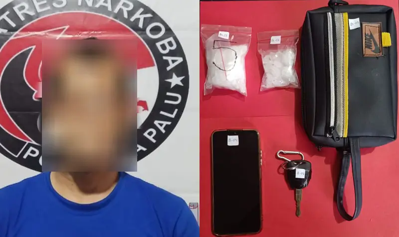 Tersangka pengedar sabu beserta barang bukti yang disita aparat, Sabtu &/6/2025). (Foto: Humas Polresta Palu)